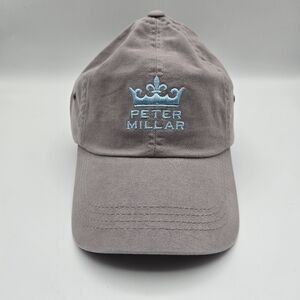 NEW Peter Millar Gray Adjustable Cap Golf Hat Blue Embroidered Logo